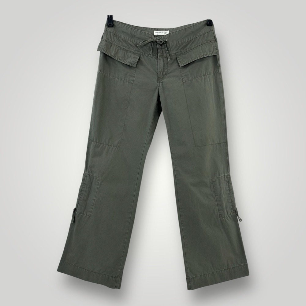 Y2K VTG 2003 Tommy Hilfiger Women's Cargo‎ Pants Size 7 Green Flare Zip Pocket